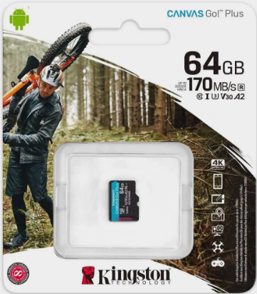 micro SDXC карта памяти Kingston 64GB Class10 170R A2 U3 V30 Canvas Go Plus без ад..(SDCG3/64GBSP)