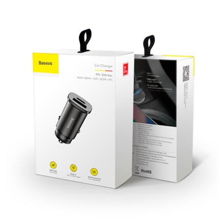 Автомобильное зарядное устройство Baseus Square Metal 1USB+1C 30W (CCALL-AS01) черное