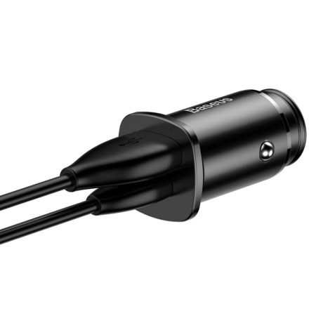 Автомобильное зарядное устройство Baseus Square Metal 1USB+1C 30W (CCALL-AS01) черное