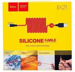 Usb Кабель-зарядка Type-C Hoco X21 Silicone 2.4A 1м мягкий силиконовый красный