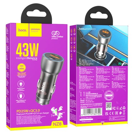 Автомобильное зарядное устройство Hoco NZ8 1USB/1C 18W/25W черное