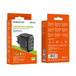 Сетевое зарядное устройство Borofone BA46A 1USB/1C PD3.0/QC3.0 3A 18W черное