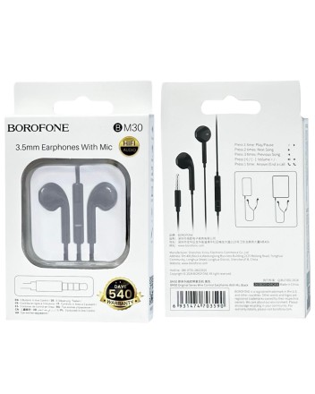 Наушники с микрофоном Borofone BM30 1.2м черные