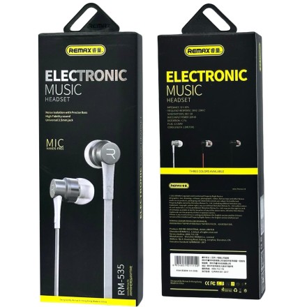 Стереонаушники с микрофоном Remax RM-535 1.2м плоский белый