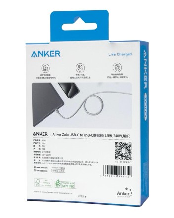 Usb Кабель-зарядка Type-C на Type-C Anker Zolo(A8060P21) 240W 1.5м белый