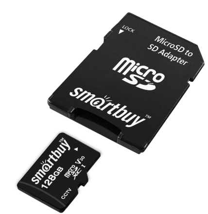 micro SDXC карта памяти Smartbuy 128GB Class10 U3 V30с адаптером SD) (SB128GBSDCCTV)