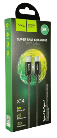 Usb Кабель-зарядка Type-C на Type-C Hoco X14 Double 3A 60W 1м в тканевой оплетке черный