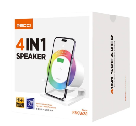 Bluetooth колонка с беспроводной зарядкой и RGB подсветкой Recci RSK-W28 белая