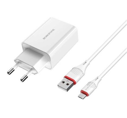 Сетевое зарядное устройство Borofone BA20A с шнуром Micro 1USB 2.1A белое