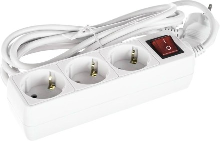 Perfeo сетевой удлинитель с кнопкой &quot;POWERMATE&quot;, 3,0м, 3 розетки, белый(PF-PM-3/3,0-W)