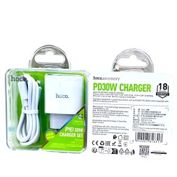 Сетевое зарядное устройство Hoco C76A Pro с кабелем Type-c to IP 30W белое