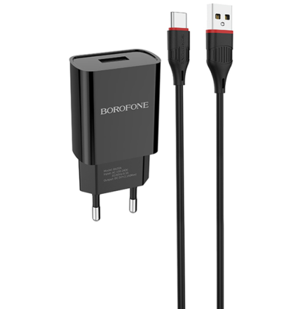Сетевое зарядное устройство Borofone BA20A с шнуром Type-C 1USB 2.1A черное