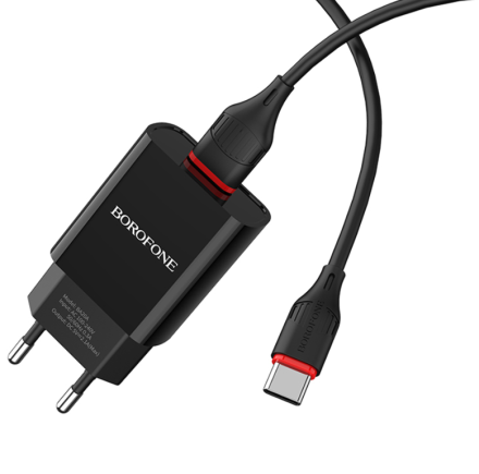 Сетевое зарядное устройство Borofone BA20A с шнуром Type-C 1USB 2.1A черное