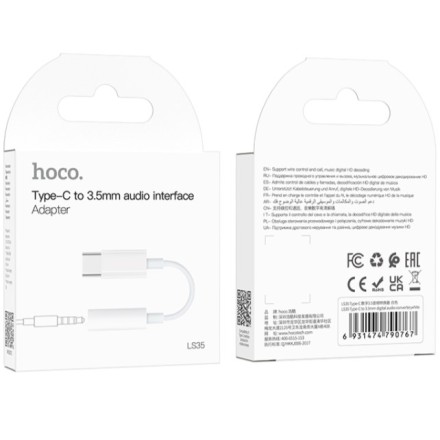 Кабель-переходник Hoco LS35 Type-C (папа) на AUX 3.5мм (мама) белый