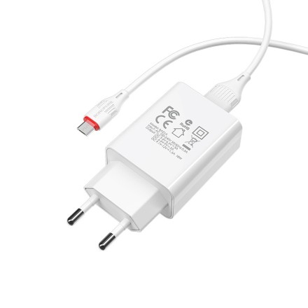 Сетевое зарядное устройство Borofone BA21A с шнуром Micro 1USB 2.1A белое