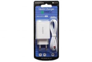 Сетевое зарядное устройство Borofone BA21A с шнуром Micro 1USB 2.1A белое