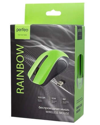 Perfeo мышь беспров., оптич. &quot;Rainbow&quot;, 3 кн, DPI 1000, USB, зелёная