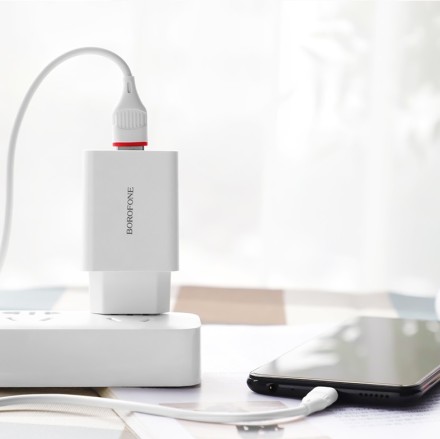 Сетевое зарядное устройство Borofone BA21A с кабелем Type-C, 1xUSB, 18W, 3A, белый