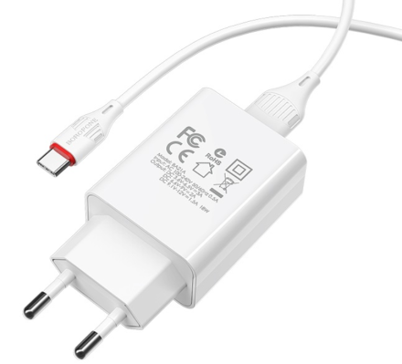 Сетевое зарядное устройство Borofone BA21A с кабелем Type-C, 1xUSB, 18W, 3A, белый