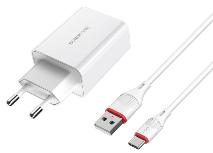 Сетевое зарядное устройство Borofone BA21A с кабелем Type-C, 1xUSB, 18W, 3A, белый