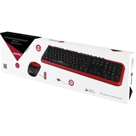 Комплект клавиатура+мышь мультимедийный Smartbuy 620382AG, (SBC-620382AG-RK) /10 черно-красный