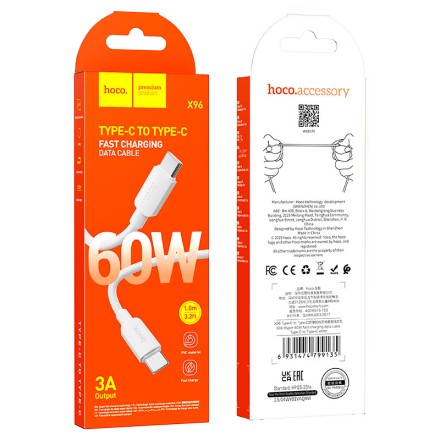 Usb Кабель-зарядка Type-C на Type-C Hoco X96 2.4A 1м белый