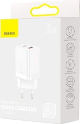 Сетевое зарядное устройство Baseus Super Si Quick Charger 1USB/1C 30W EU (CCSUPP-E02) белое