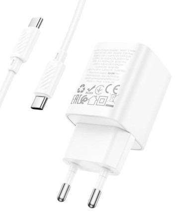 Сетевое зар. устр. Hoco C149A с шнуром Type-C на Type-C 1USB/1C QC3.0 30W белое