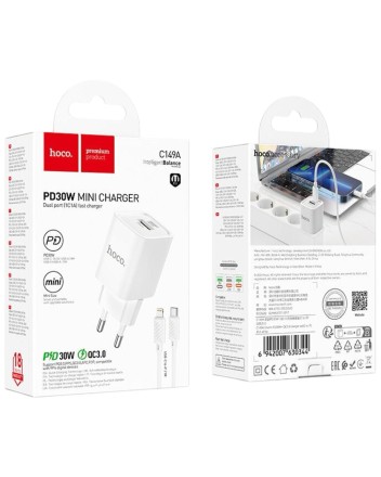 Сетевое зар. устр. Hoco C149A с шнуром Type-C на Type-C 1USB/1C QC3.0 30W белое