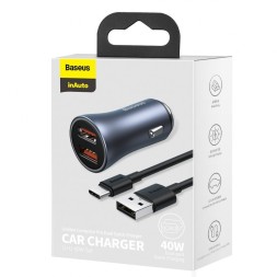 Автомобильное заряд. устр. Baseus Golden Contactor 2USB 3A с каб. Type-C (TZCCJD-A0G) синее
