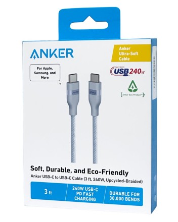 Usb Кабель-зарядка Type-C на Type-C Anker Ultra-Soft (A82E2631) 240W 0.9м синий