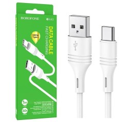 Usb Кабель-зарядка Type-C Borofone BX30 Silicone 3A 1м силиконовый белый