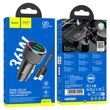 Автомобильное заряд. устр. Hoco NZ14 2USB 36W черный