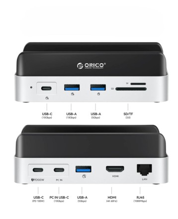 Док-станция + хаб Orico VSP1 USB3.0x3/USB-Cx3/HDMI/RJ45/MicroSD/TF/Mac Mini черный