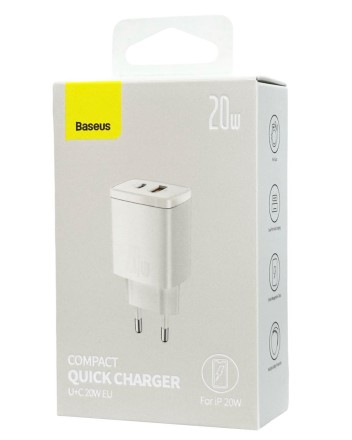 Сетевое зарядное устройство Baseus Compact 20W EU 1USB/1C CCXJ-B02 белое