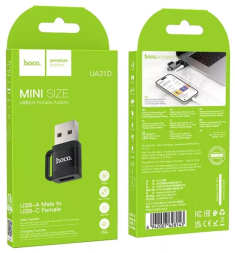 Переходник Hoco UA31D USB (папа) на USB-C (мама) черный