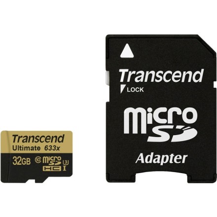 micro SDHC карта памяти Transcend 32GB Class 10 UHS-I U3 633X 95/85 Mb (с адаптером SD)