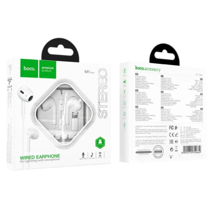 Стереонаушники Hoco M1 Max Lightning с микрофоном 1.2м белые