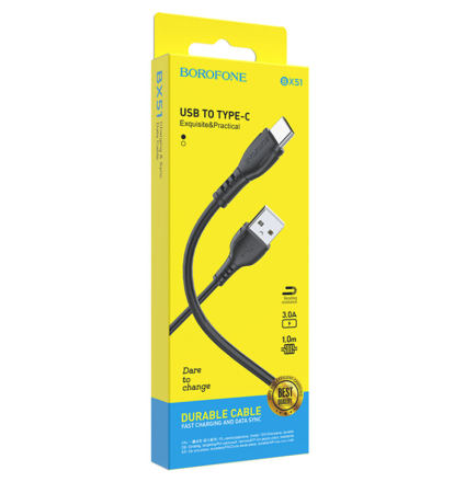 Usb Кабель Type-C Borofone BX51 Triumph 3A 1м силиконовый черный