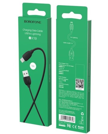 Usb Кабель-зарядка Lightning Borofone BX19 Benefit 2.4A 1м силиконовый черный