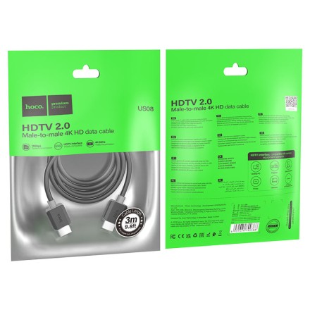 Кабель HDMI - HDMI HDTV2.0 Hoco US08 4K/60Hz 3м черный