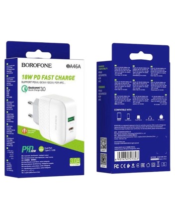 Сетевое зарядное устройство Borofone BA46A 1USB/1C PD3.0/QC3.0 3A 18W белое