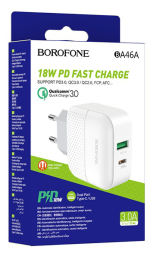 Сетевое зарядное устройство Borofone BA46A 1USB/1C PD3.0/QC3.0 3A 18W белое