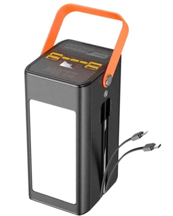 Powerbank Hoco DB49 100000mAh 4USB/1C с проводом Type-C/Lightning с фонариком черный