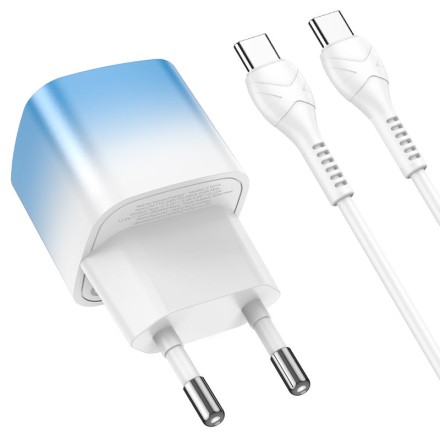Сетевое зарядное устройство Hoco C101A с шнуром Type-C на Type-C 1С PD3.0/QC3.0 20W ледяной синий