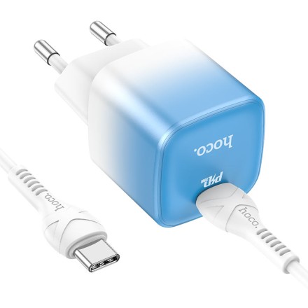Сетевое зарядное устройство Hoco C101A с шнуром Type-C на Type-C 1С PD3.0/QC3.0 20W ледяной синий