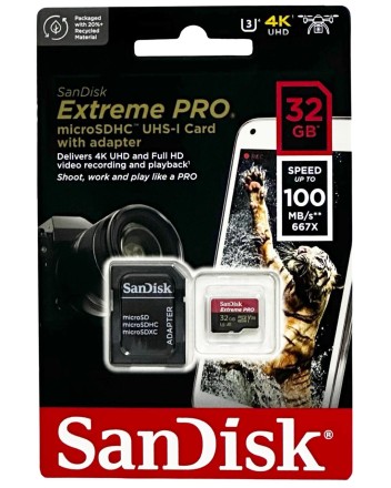 micro SDHC карта памяти SanDisk 32GB Class10 Extreme Pro 100MB/s с адапт (SDSQXCG-032G-GN6MA)