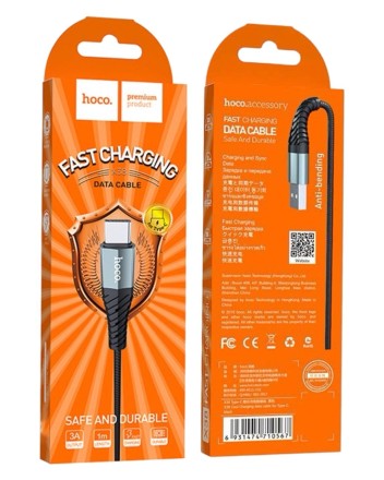 Usb Кабель-зарядка Type-C Hoco X38 Cool 3A 1м в тканевой оплётке чёрный