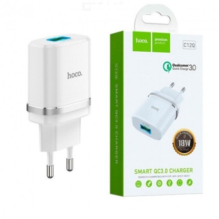 Сетевое зарядное устройство Hoco C12Q 1USB QC3.0 2.4A белое