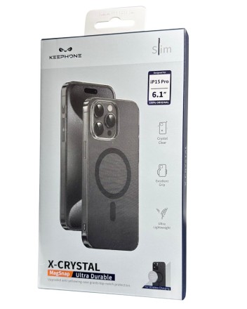 Накладка для i-Phone 15 Pro Keephone X-Crystal Magsafe черный прозрачный
